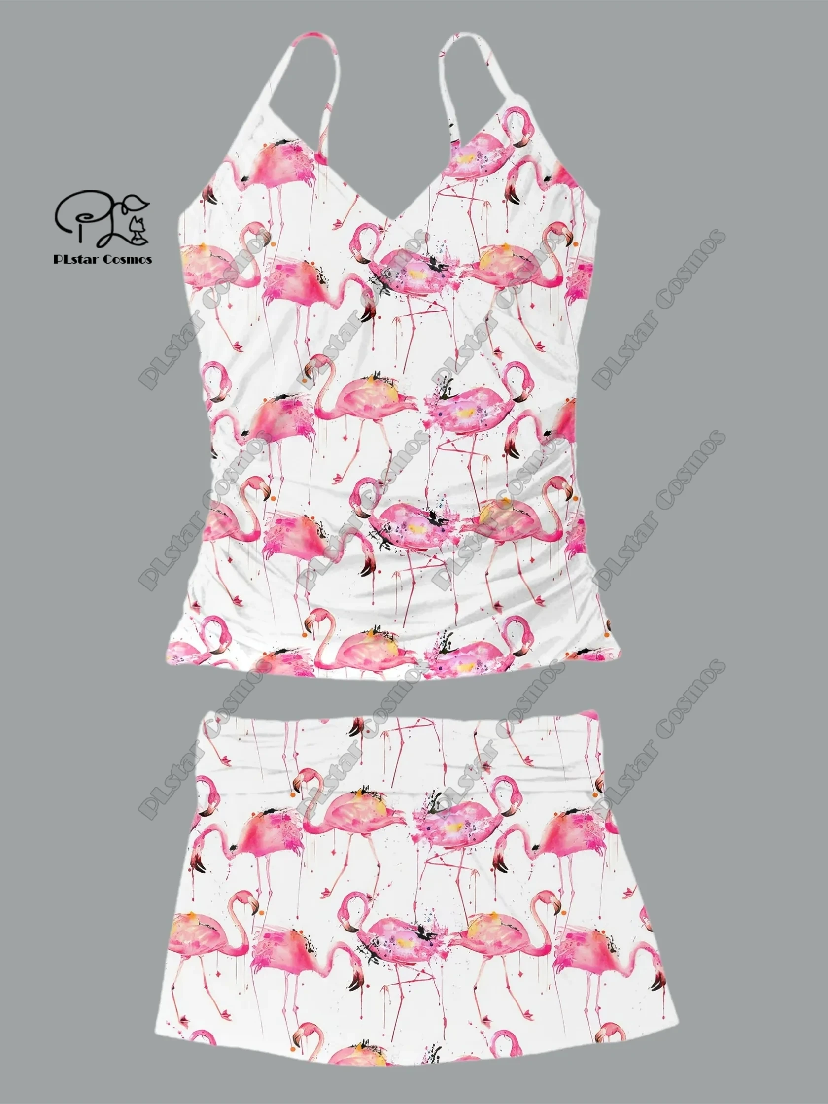 Maiô feminino com decote em v estampado floral de duas peças, saia suspensa, terno estilo floral, férias e viagens, novo, H-3, verão