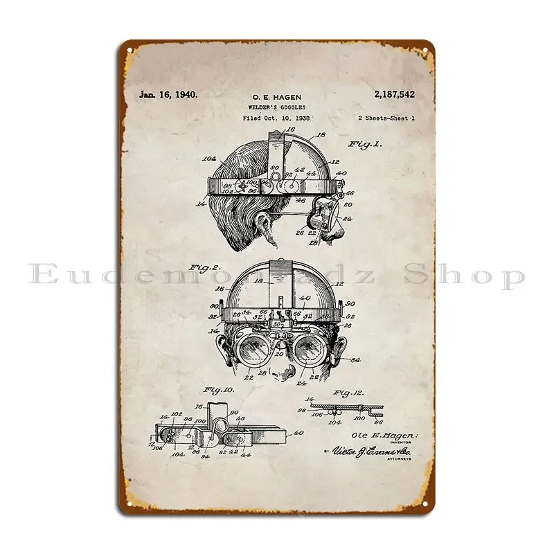 Welding Goggles Patent Welder Art Antique Metal Plaque Poster Design Designing Living Room Party Print Tin Sign Poster