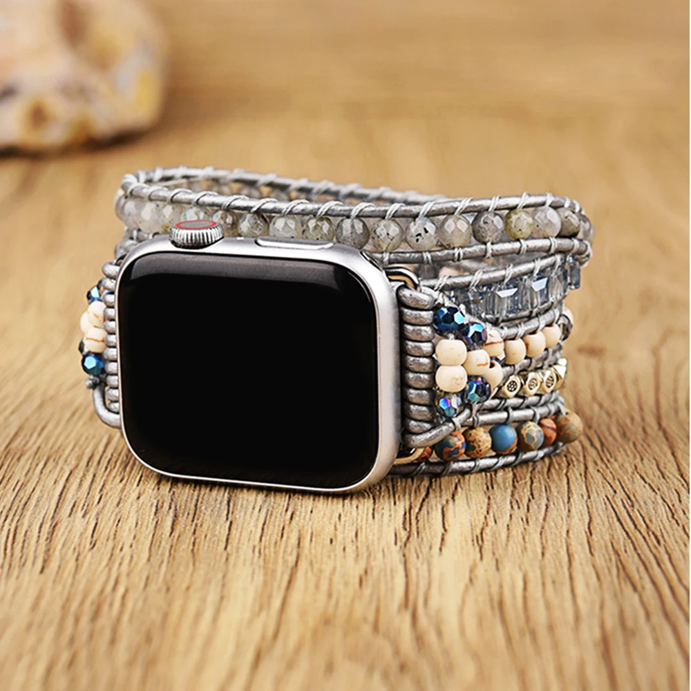 Bohemia Labradorite Imperial Jasper Apple Watch Strap 38mm/45mm Watch Band Gemstone Beads Braided Bracelet for Apple Watch 1-7