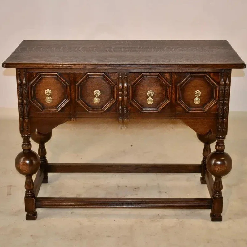 

French retro solid wood carving flower entrance cabinet American decorative cabinet living room locker ash wood old