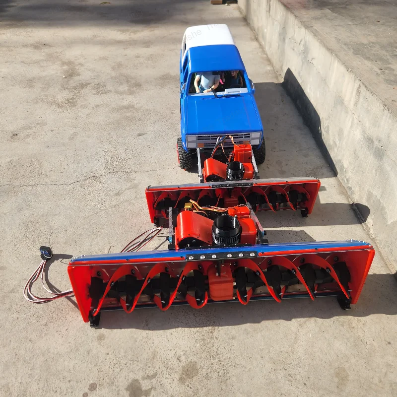 RC Metal Snowplow with 3D Printed Snow Blower Snow Shovel Lift Turbine Blows Snow for RC Crawler Car Truck Bulldozer Car