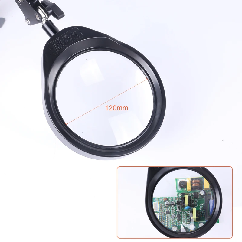 Magnifying Glass with Light and Stand 3 Color Modes Stepless Dimmable 5.5 Diopter Glass Lens Adjustable Swivel Arm LED