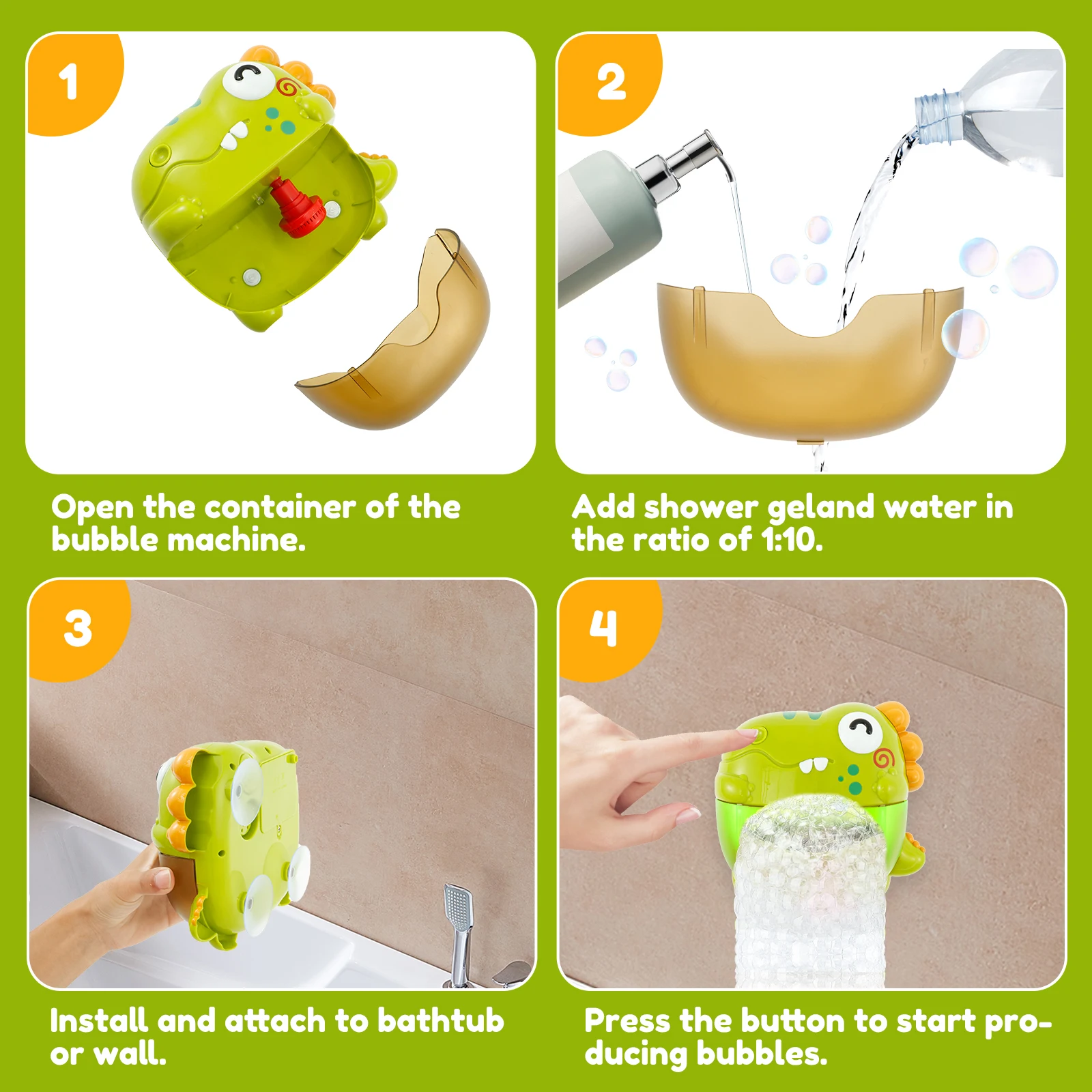 Macchina per bolle di dinosauro Giocattoli da bagnetto per bambini con musica a luce LED colorata Sapone elettrico Creatore automatico per bolle Giocattolo da bagno per bambini