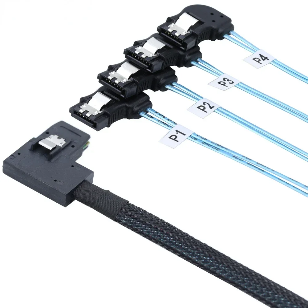 High speed right-angled Mini SAS HD SFF-8087 to left-angled 4 SATA 7P server Internal Cable