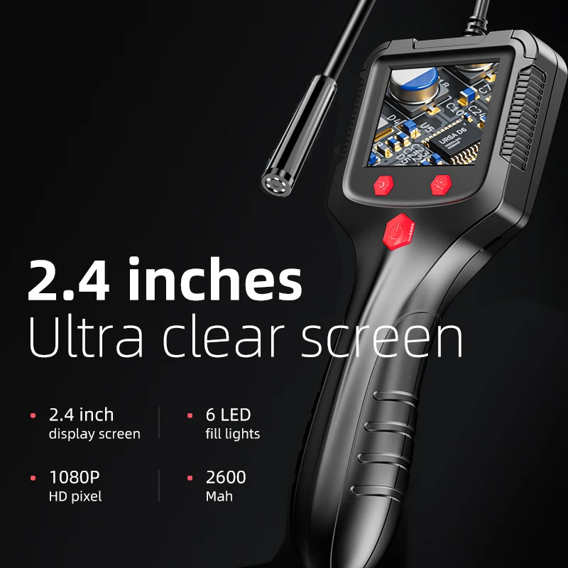 Industrial Endoscope Camera 2.4 Inch IPS Screen HD 1080P LED Light 30M Sewer Inspection Borescope Waterproof Detector Borescope