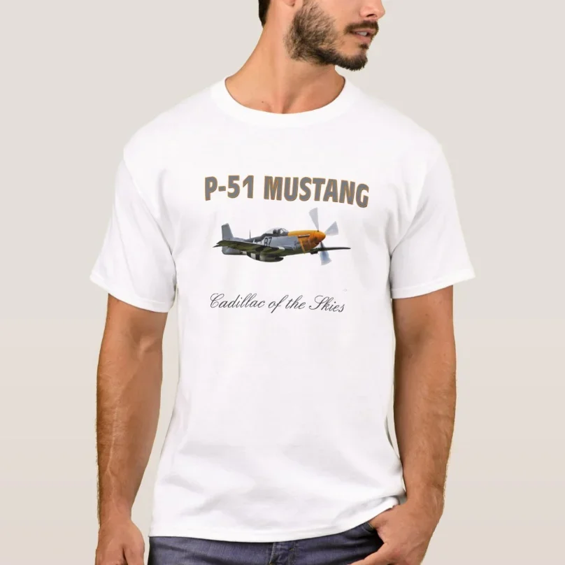 

WWII US Air Force P-51 Mustang Fighter Aircraft T-Shirt 100% Cotton O-Neck Summer Short Sleeve Casual Mens T-shirt Size S-3XL