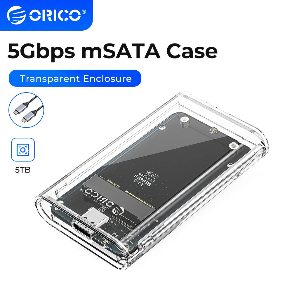 

ORICO mSATA SSD Case to USB 3.2 5Gbps for mSATA NGFF SSD Samsung Gen1 SSD Enclosure Adapter Transparent External Adapter