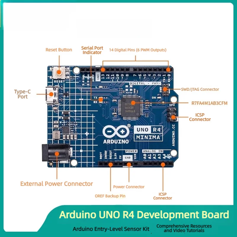 Arduino UNO R4 Minima Development Board 48MHz RA4M1 32KB SRAM 256KB Flash USB-C Compatible With R3 For DIY Projects