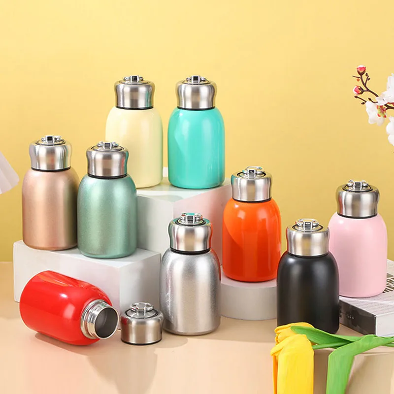 300ML Travel Water Bottle Coffee Mug Stainless Steel Vacuum Flask with Lifting Ring Mini Thermos Cup Portable Car Insulated Cup