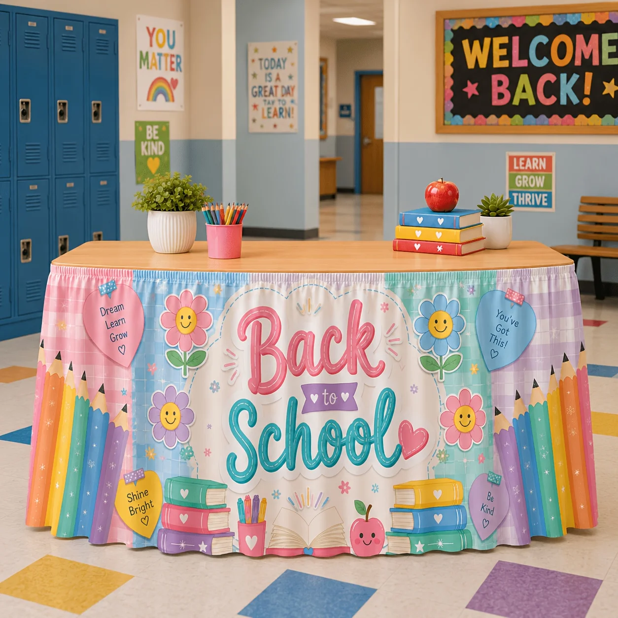 Send 1 table skirt, homecoming tablecloth, table skirt, suitable for classroom students to send a decoration