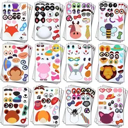 12Sheets Children DIY Puzzle Sticker Games 12 Animals Face Funny Assemble Jigsaw Stickers Kids Educational Toys Boys Girls Gifts