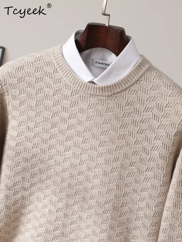 Spring Autumn Men's Pullover Sweater 100% Merino Wool Sweater Classic Long Sleeve Warm Knitted Casual Hollow Out O-Neck Clothing