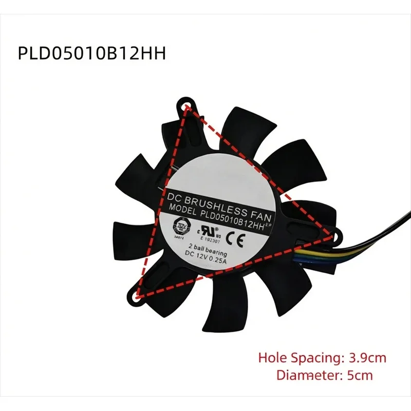 N+ for Powerlogic 5010 5CM Frameless Cooling Fan for Graphics Card Equipment, Model PLD05010B12HH, Mounting Hole Spacing: 39mm