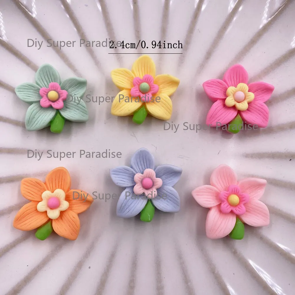 24mm Resin Colorful Painted Double Layered Orchid Figurines Flat Back Stone Flower 10PCS Scrapbooks DIY Decor Crafts Accessories