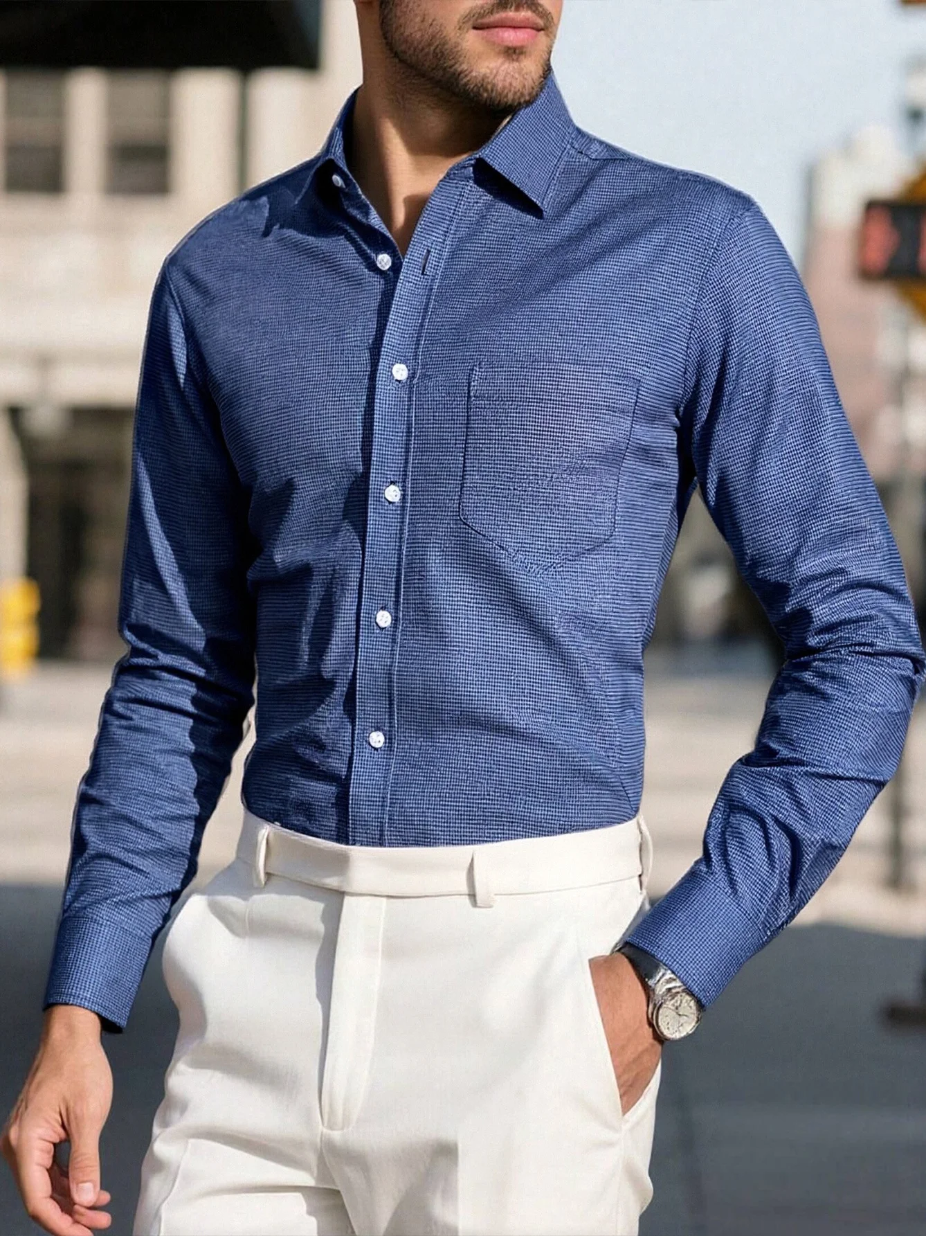 

Men's Busin Sle Cheered Long Sve irt Thin Lightweight Hong Kong Sle Cotton Polyester Blend Collar Inner Wear