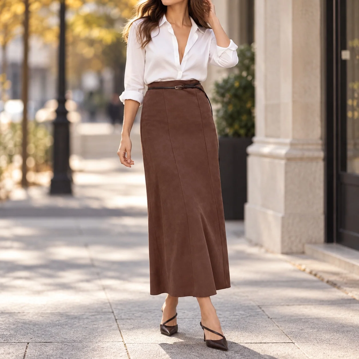 High Waist Zipper Skirt Maxi Length Refined Commuter with a Line No Stretch Long Skirt Autumn Commuter Style Date for Women