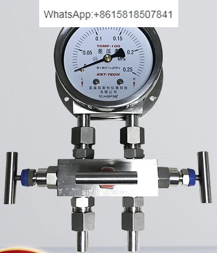 Three-valve group differential pressure gauge, anti-overpressure, gas-liquid filter differential pressure measurement