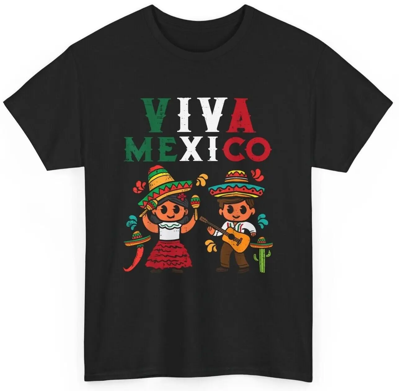 Viva Mexico Boy Girl Maracas Guitar Mexican Independence Kid T-Shirt