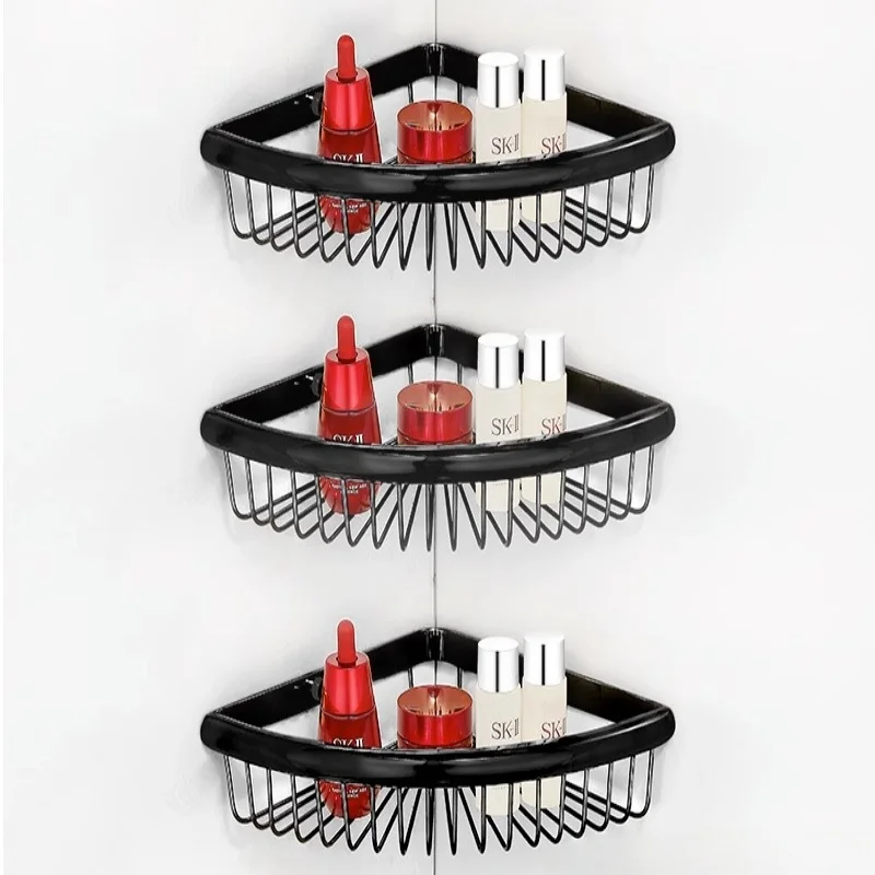 

Brass Gold Bathroom Storage Holder Black Bathroom Shelf Chrome Bath Corner shelf Wall Mounted Grey Kitchen Storage holder