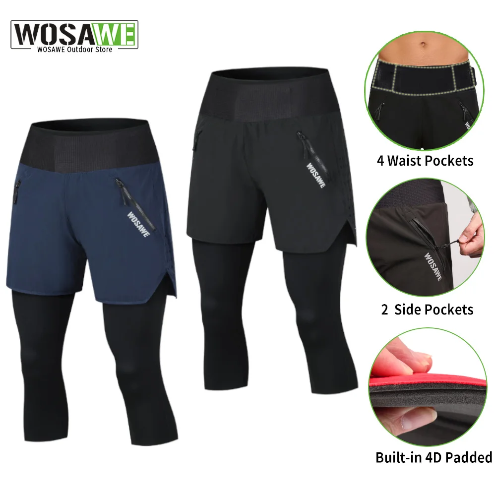 

WOSAWE Men Women Cycling Shorts Summer Mountain Bike Shorts Breathable Shockproof 4D Padded 3/4 Short Pants MTB Capri Pants