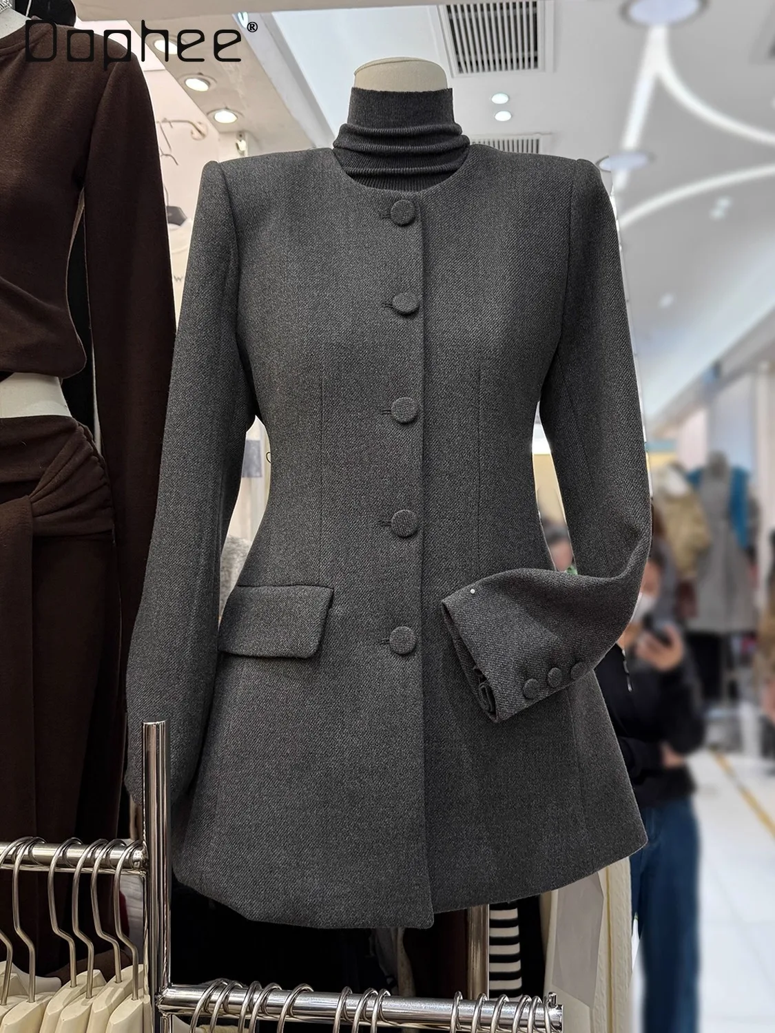 

Office Lady Elegant Blazer Winter Hepburn Style Classic Simple Fashion Slim Single-breasted Coats Thickened Warm Coat for Women