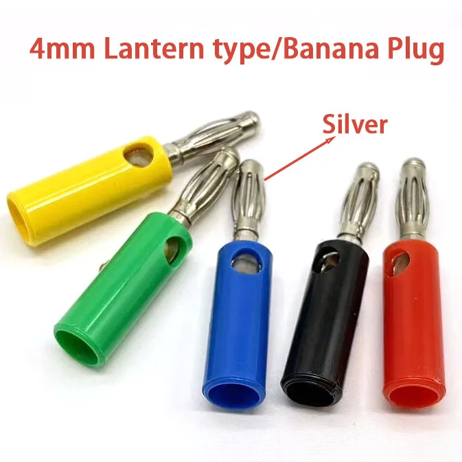 10PCS Silver 4mm Lantern type/Banana Plug Male and Female Mount Banana Socket Terminal Connector Adapter Audio Speaker