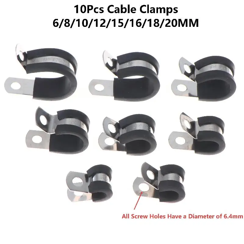 6-20mm Insulated Stainless Steel Cable Clamp 10Pcs Wire Hose Mounting Clip for Construction Site Wiring Pipe Fixing