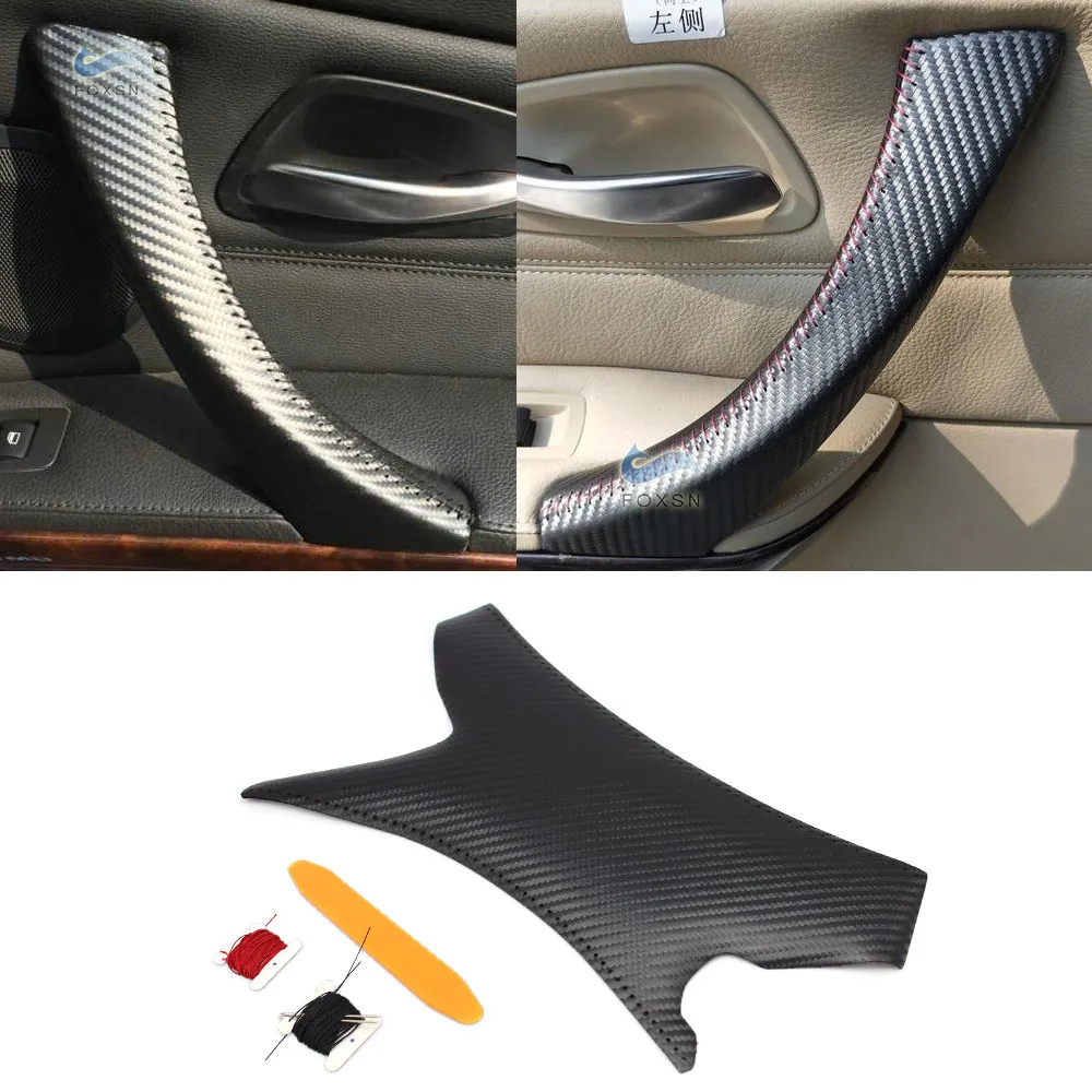 For BMW 3 Series E90 325 320 318 Micro Leather Hand Sewing Carbon Fiber Texture Interior Door Panel Handle Pull Trim Cover