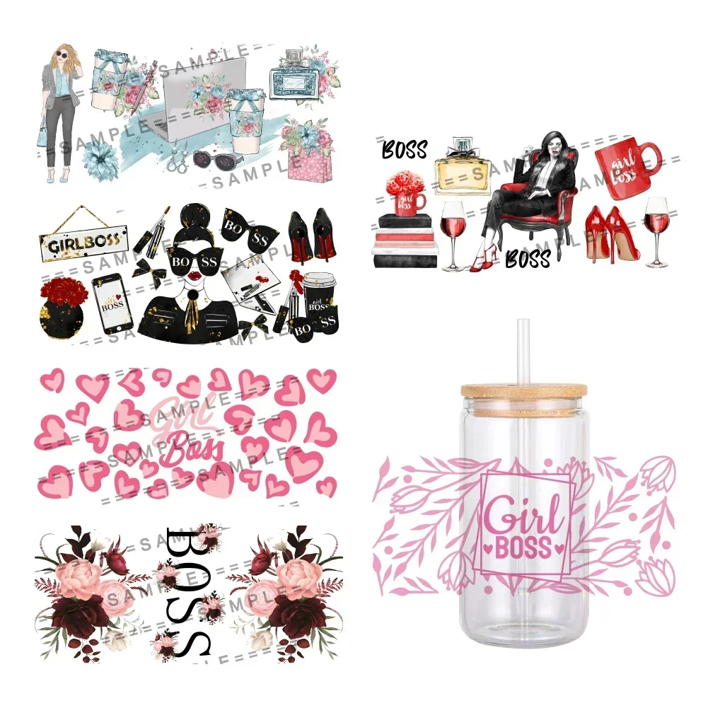 Business Women Boss Girl Lady Pattern UV DTF Transfer Sticker Waterproof Transfers Decals For 16oz Glass Cup Wrap Stickers