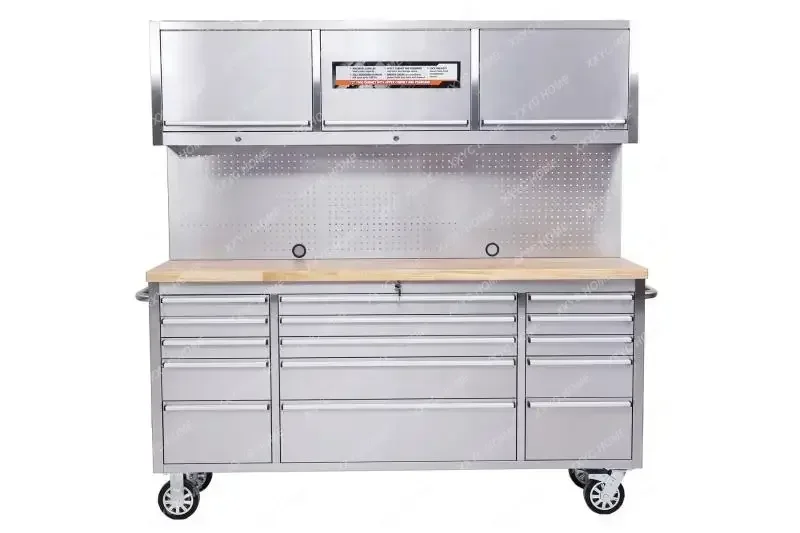 AAAmerican 72-inch Garage Large Stainless Steel Multi-functional Solid Wood Auto Repair Tool Cabinet Cart Racing Workstation
