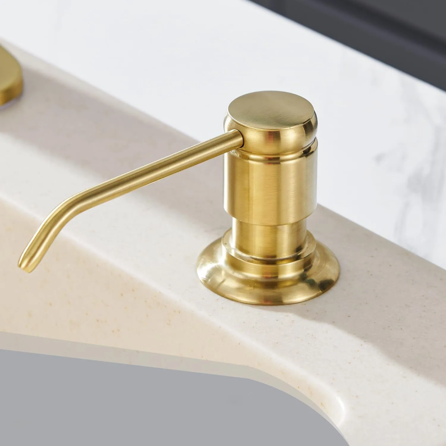 Brass Sink Soap Dispenser with 17oz Bottle & 120mm Extension Tube – Built-In Press Pump with Brass Nut for Kitchen or Bathroom