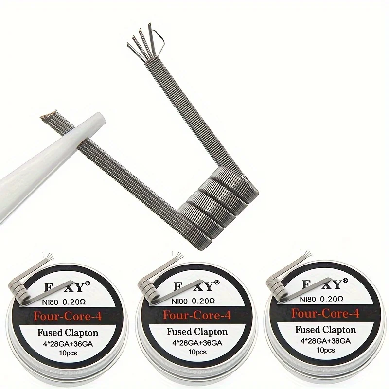 10pcs/box, Nichrome Fused Clapton Coils Double/Tri/Four-Core Ni80 0.45ohm 0.31ohm 0.2ohm Premade Coil NI80 Resistances DIY Heati