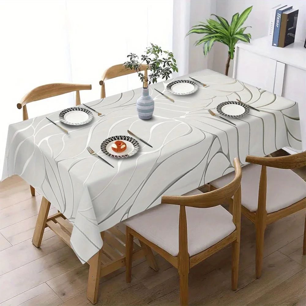 1pc modern minimalist design, silver patterned fabric, rectangular shape, polyester tablecloth, stylish and elegant