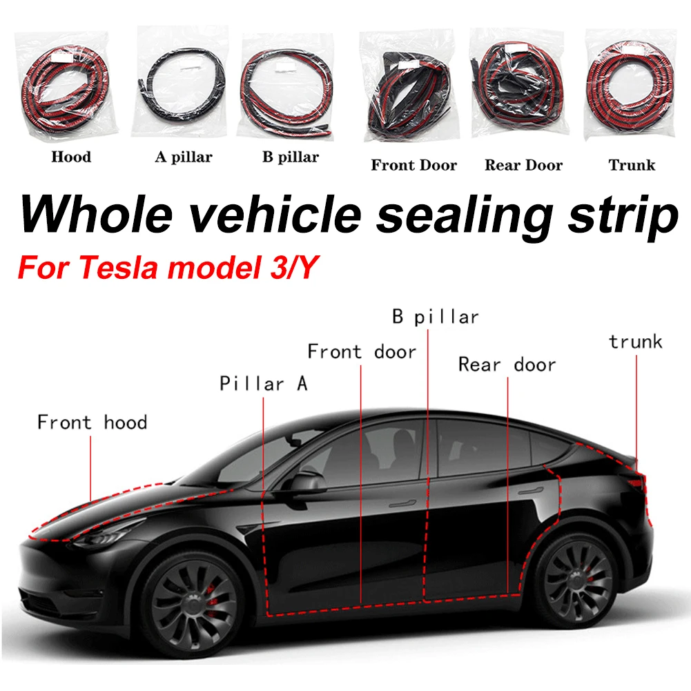 For Tesla Model 3 Y Car Door Seal Strip Kit Soundproof Rubber Weatherstrip Trunk Frunk A B Pillar Sealing Strip Auto Accessories