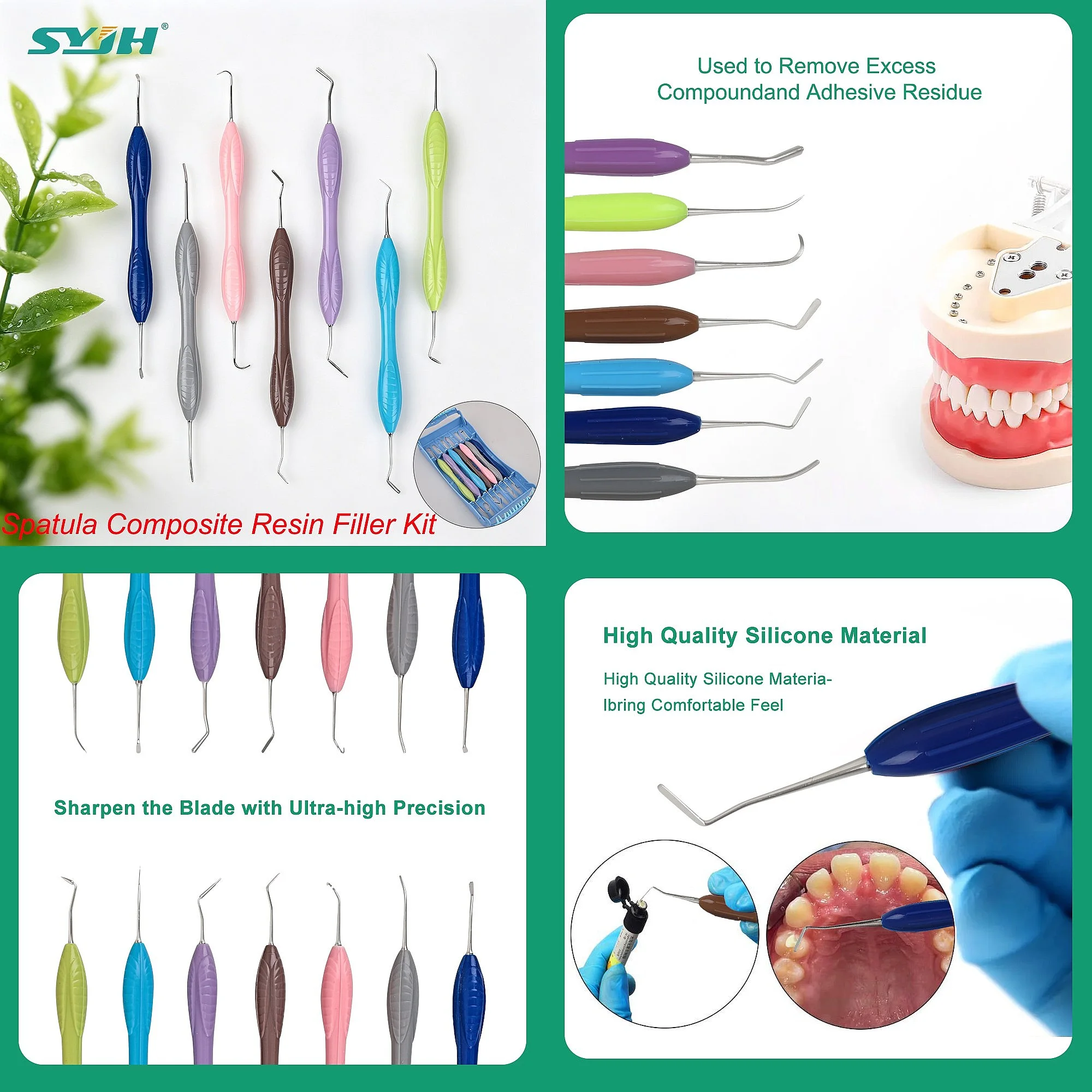 Dentals 7Pcs Composite Resins Filling Spatula Kit Silicone Handle Aesthetic Dentistry Tool
