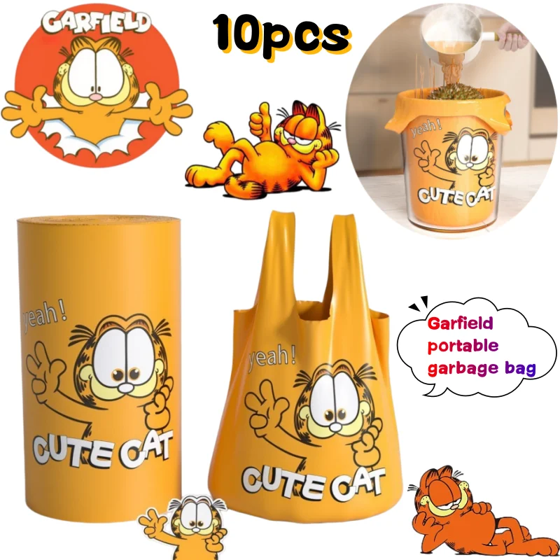 

Мешки для мусора Garfield с креативными мультяшными принтами, стильные и функциональные, большой вместимости, утолщенные, портативные, в форме сумки-тоут, 10 шт.