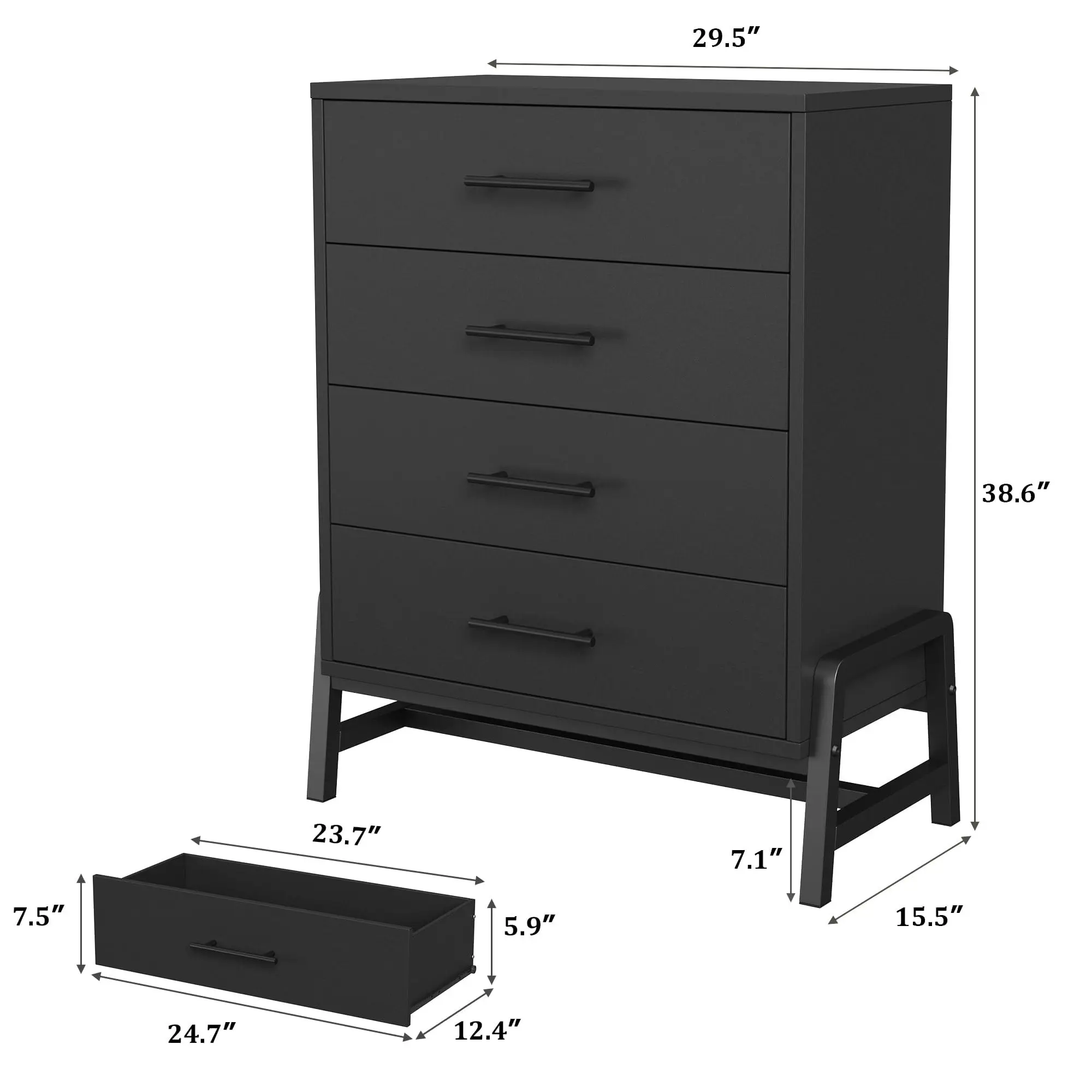 Modern 4 Drawer Tall Dresser for Bedroom, Entryway, or Living Room – Freestanding Wooden Storage Cabinet – Deep Drawers – 38.6