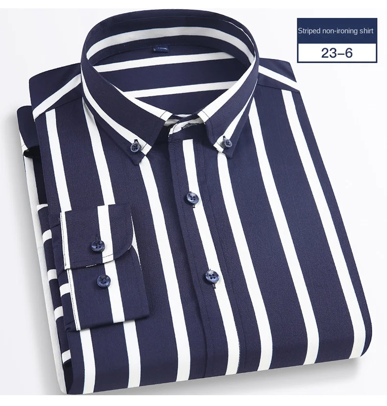 2024 New Stretch Long Sleeve Shirt Men\'s Stripe Korean Slim Shirt Business Casual Non-Ironing Comfortable Formal Work Wear Shirt