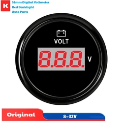 Auto 52mm Digital Voltmeters Modified 8-32V Display Volt Gauges Waterproof White Voltage Meters Red Backlight 9-32V Universal
