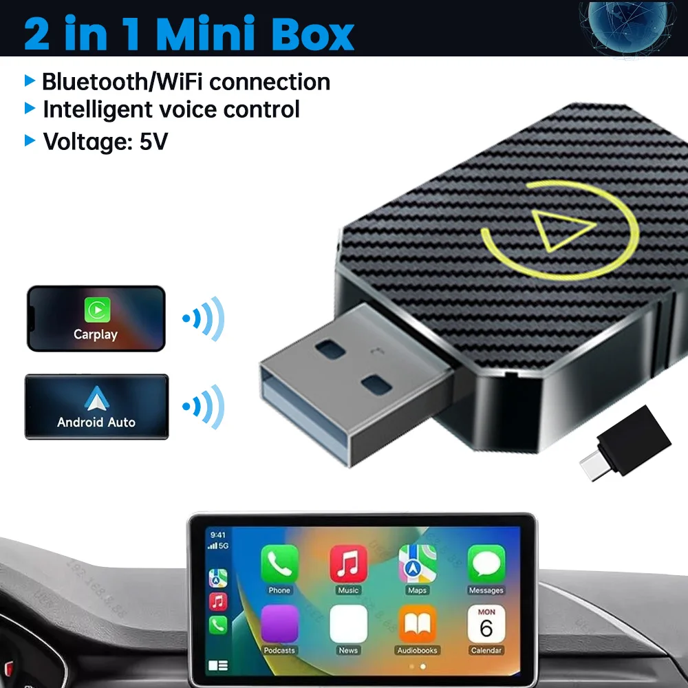 

Universel CarPlay Adaptateur Sans 2in1 Mini Adaptateur Dongle Connexion Automatique Plug & Play Bluetooth WiFi Mini Box