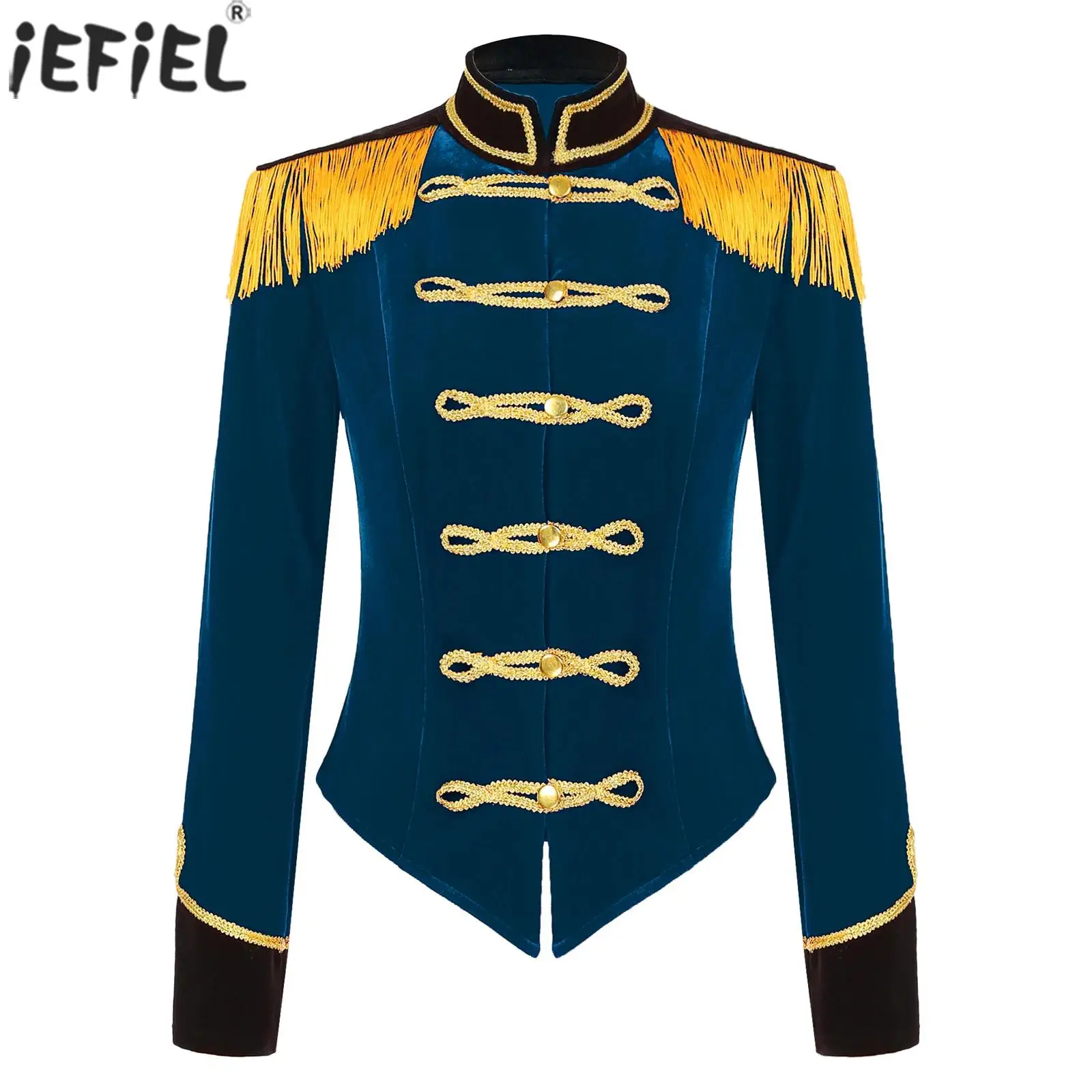 

Women Formal Circus Ringmaster Velvet Jackets Coats Halloween Cosplay Costume Fringed Shoulder Board Stage Performance Waistcoat