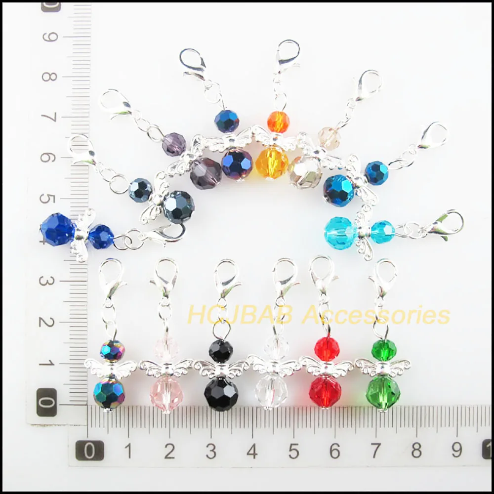 15Pcs Silver Plated Star Retro Mixed Ball Crystal 14x22mm Angel With Lobster Claw Clasps Charms