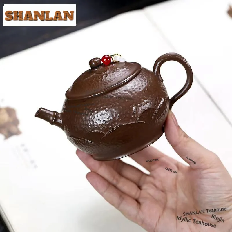 

250ml Vintage Yixing Purple Clay Teapots Handmade Lotus Pot Raw Ore Red Gold Zhu Mud Kettle With Infuser Zisha Tea Set Gifts