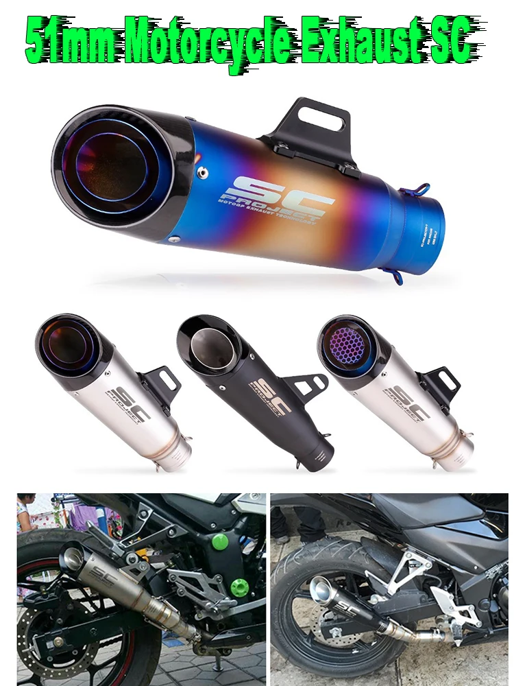 51 مللي متر/60 مللي متر دراجة نارية العادم SC الخمار الأنابيب Z250 Z300 Z400 ZX10 MT0709 R25 R3 R6 لكاواساكي نينجا هوندا ياماها/3 طبقة