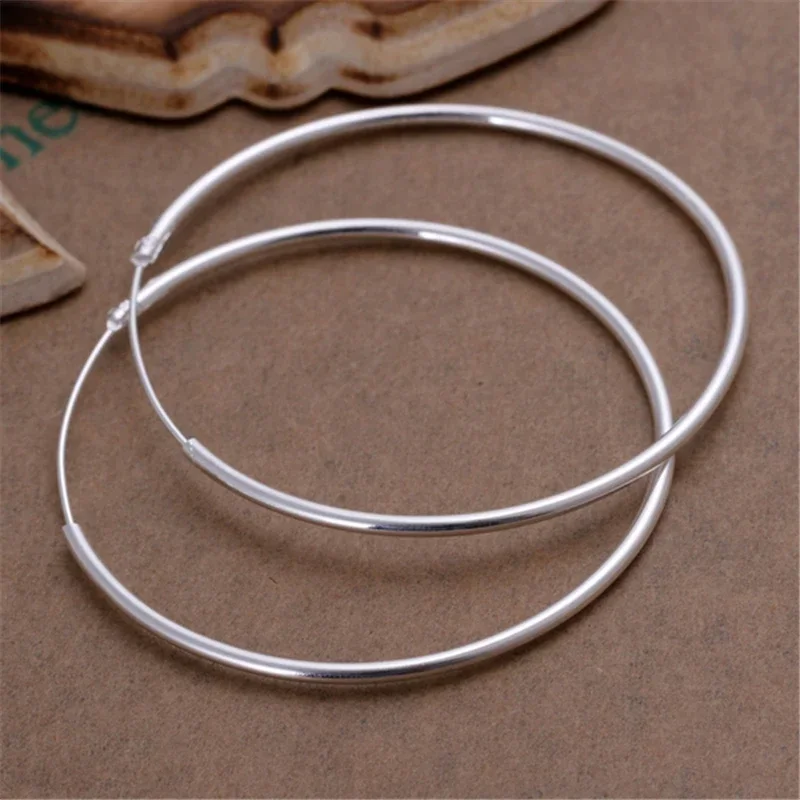 Round Circle 50/60mm Hoop Earrings Silver Color For Woman Wedding Engagement Party Fashion Charm Jewelry Gift