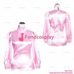 fondcosplay adult sexy cross dressing sissy maid short French baby pink satin shirt Uniform Lockable Costume CD/TV[G4006]