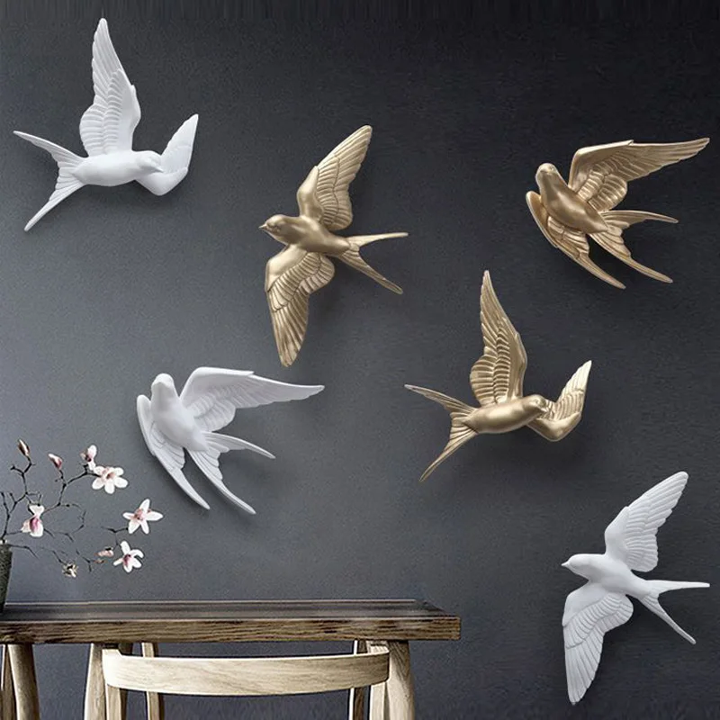 Nordic Living Room Wall Decoration Resin Swallow Pendant Entrance Foyer Restaurant DIY Creative Art 3D Bird Hanging Decorations