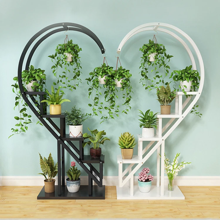 Soportes de Metal multicapa para plantas, estante de hierro forjado, soporte de flores en forma de corazón