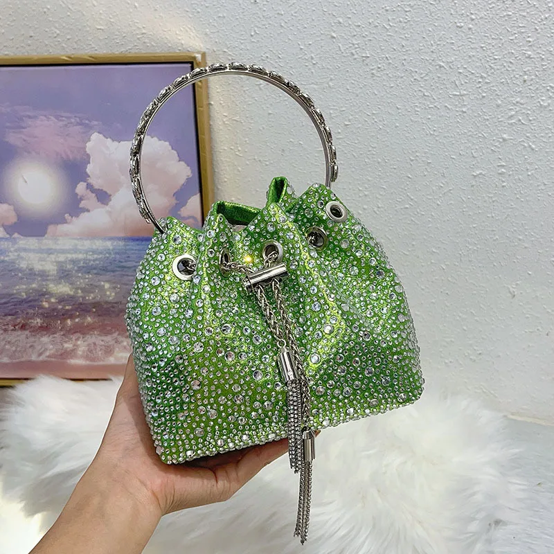 Stylish mini exquisite pleated bag, shiny colored diamond polka dot niche high-end hand carry portable messenger bag