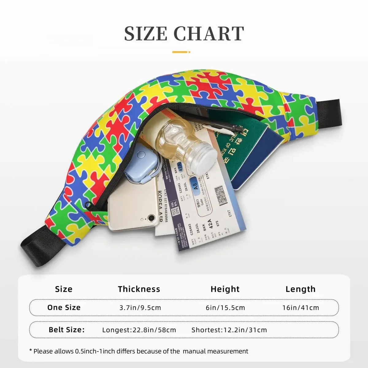 Casual Colorful Puzzle Pieces Autism Awareness Fanny Pack Women Men Sling Crossbody Waist Bag Cycling Phone Money Pouch